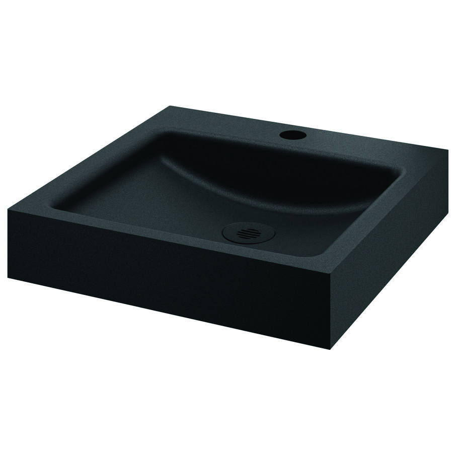 Wastafel muurm krngat Ø35 mid z overl RVS mat zwart