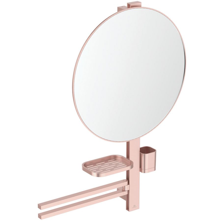 Accessoire bar Alu+ L800 met spiegel rond ø500mm Rose incl. bevestigingsmateriaal