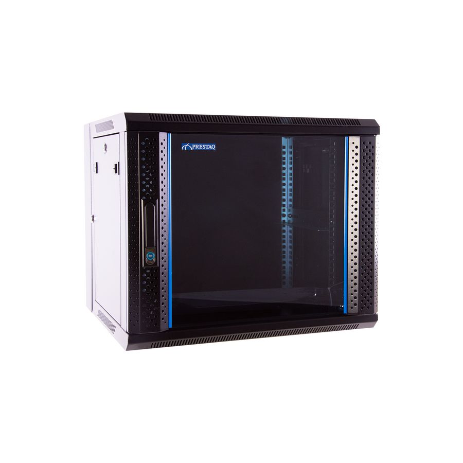 Patchkast 19" wand mont. enkelv. D600xB600x9HU rook-glazen