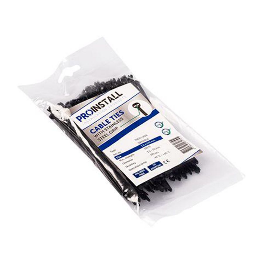 Zak a 100st. Kabelbinder TW36-140B zwart 3.6x140mm