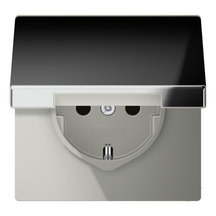 Wandcontactdoos glans chroom besch.cont/aanr.veil klapd