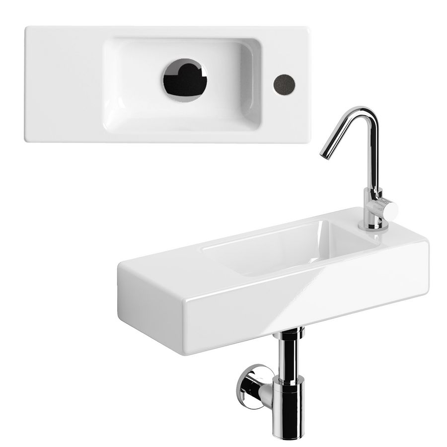 INBE fonteinset-4 fontein wit glans 46x19cm rechts incl. fonteinkraan+plugbekersifon chroom