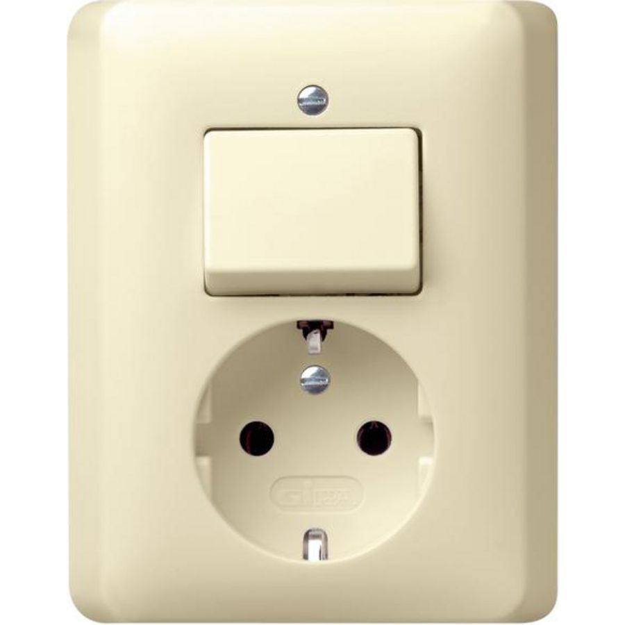 Combi uit-wis/wandcontactdoos met randaarde v.afd.pl. Gira Standard 55 creme wit