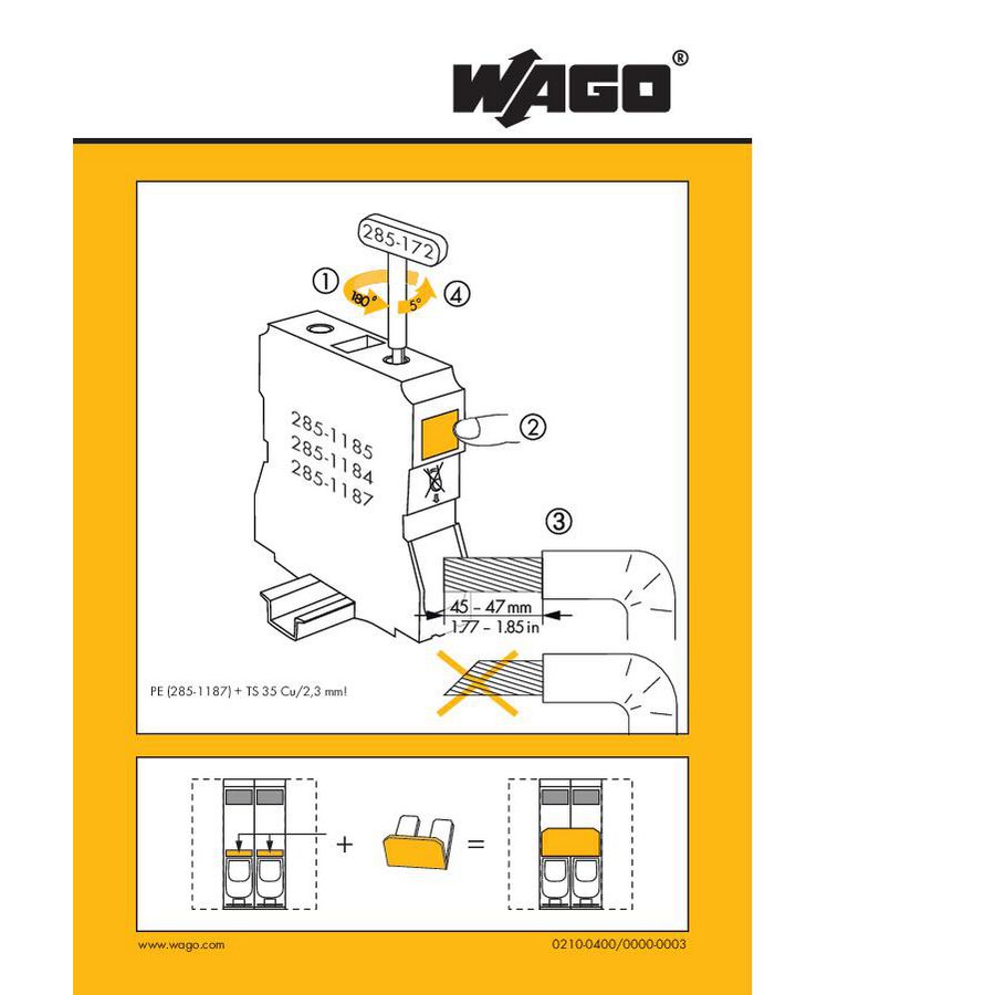 Instructiesticker hogestroomklemmen 185mm² 210-400/000-003