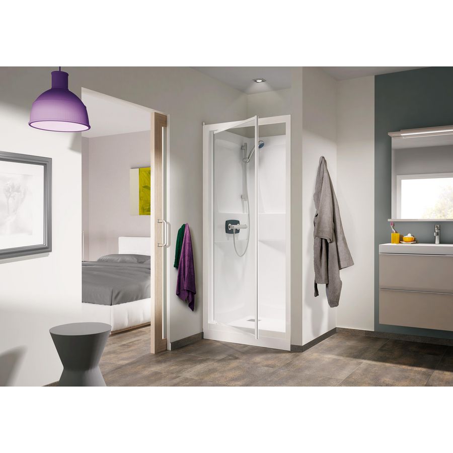 Douchecabine compleet Kineprime C NIS draaideur helder glas + hoge douchebak 80x80cm