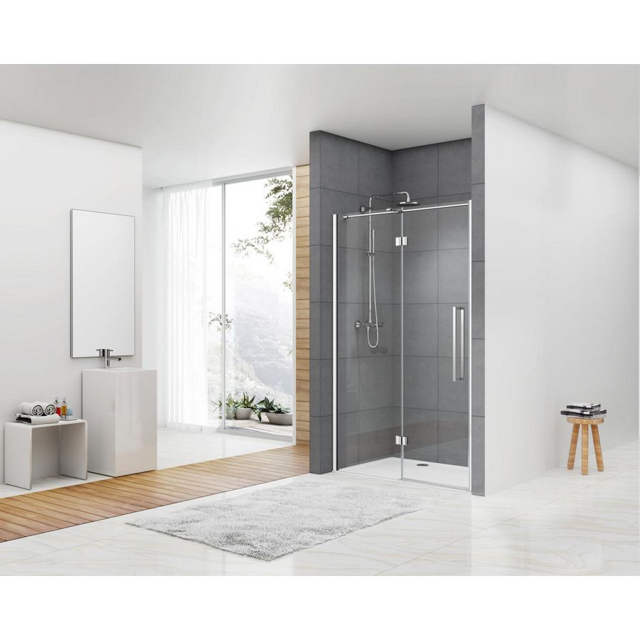 Deur aan vast deel helder glas incl. stang + glasbehandeling 1070-1090x2000mm chroom beslag en greep