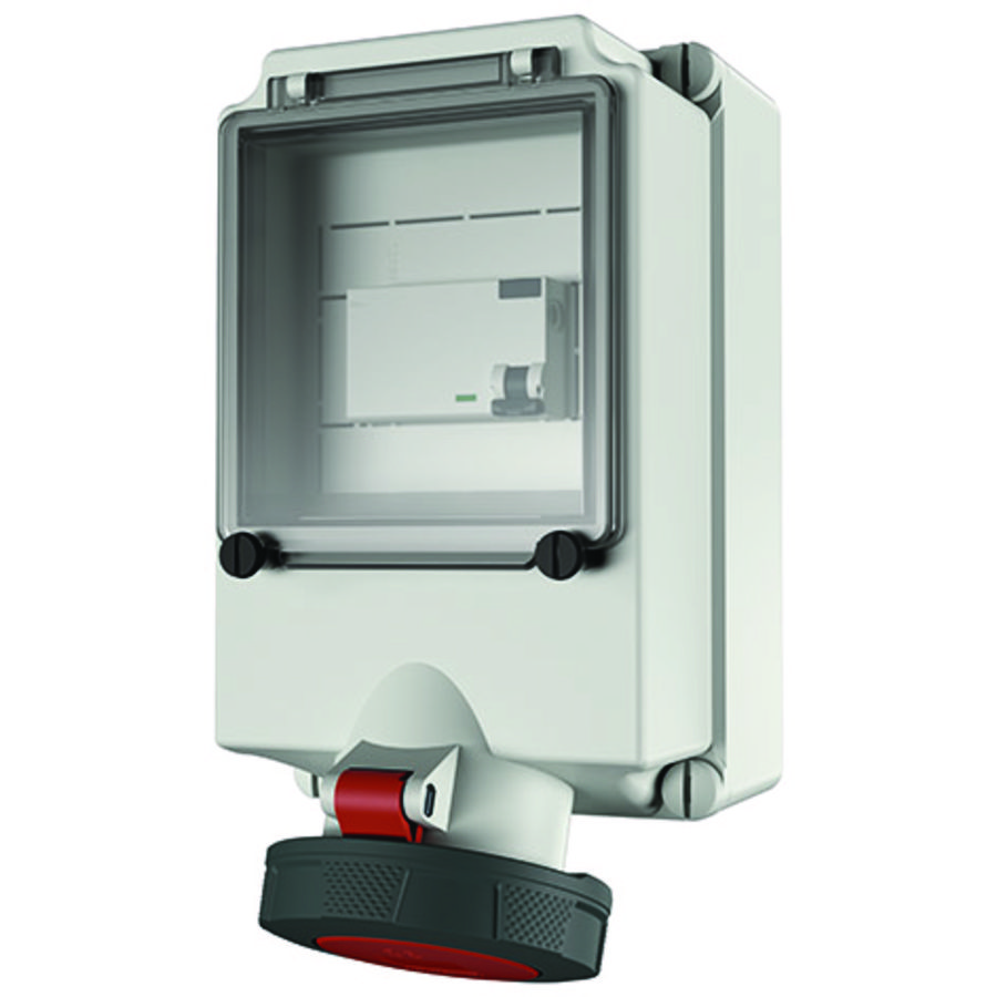Wandcontactdoos 63A 5-polig  6H 400V IP67 + aardlek
