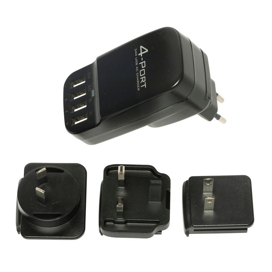 Multi-lader 4x USB EU/UK/US AU/NZ