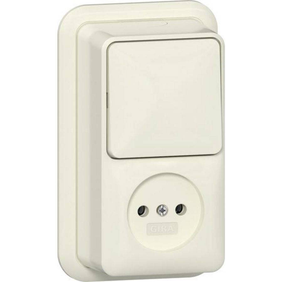 Combi uit-wis/wandcontactdoos ongeaard 2-p + K/P25 Opbouw creme wit