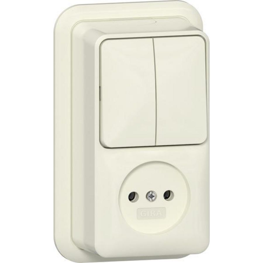 Combi serie/wandcontactdoos ongeaard 2-p + K/P25 Opbouw creme wit