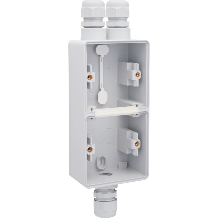Spuitwaterdichte dubbele verticale opbouwdoos 1x 2-voudig M20/1x enkel M20 grijs
