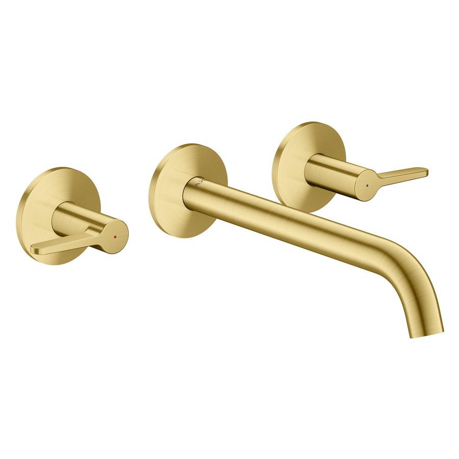 3-gats inbouw badkraan wandmontage+rechte grepen AXOR One Brushed Brass