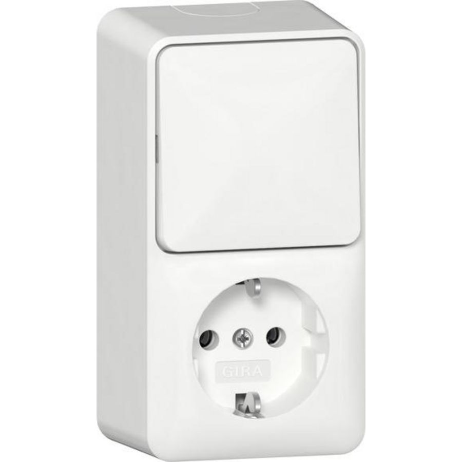 Combi uit-wis/wandcontactdoos met randaarde verticaal + montageplaat Opbouw zuiver wit