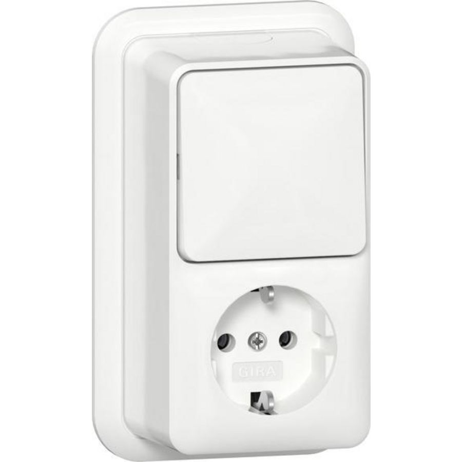 Combi uit-wis/wandcontactdoos/RA verticaal + K/P Opbouw zuiver wit