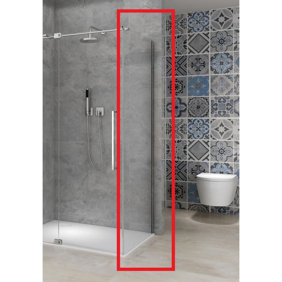 Vaste wand 1085-1105x2000mm 8mm helder glas incl. glasbehandeling chroom muurprofiel t.b.v. hoekcabine st08350
