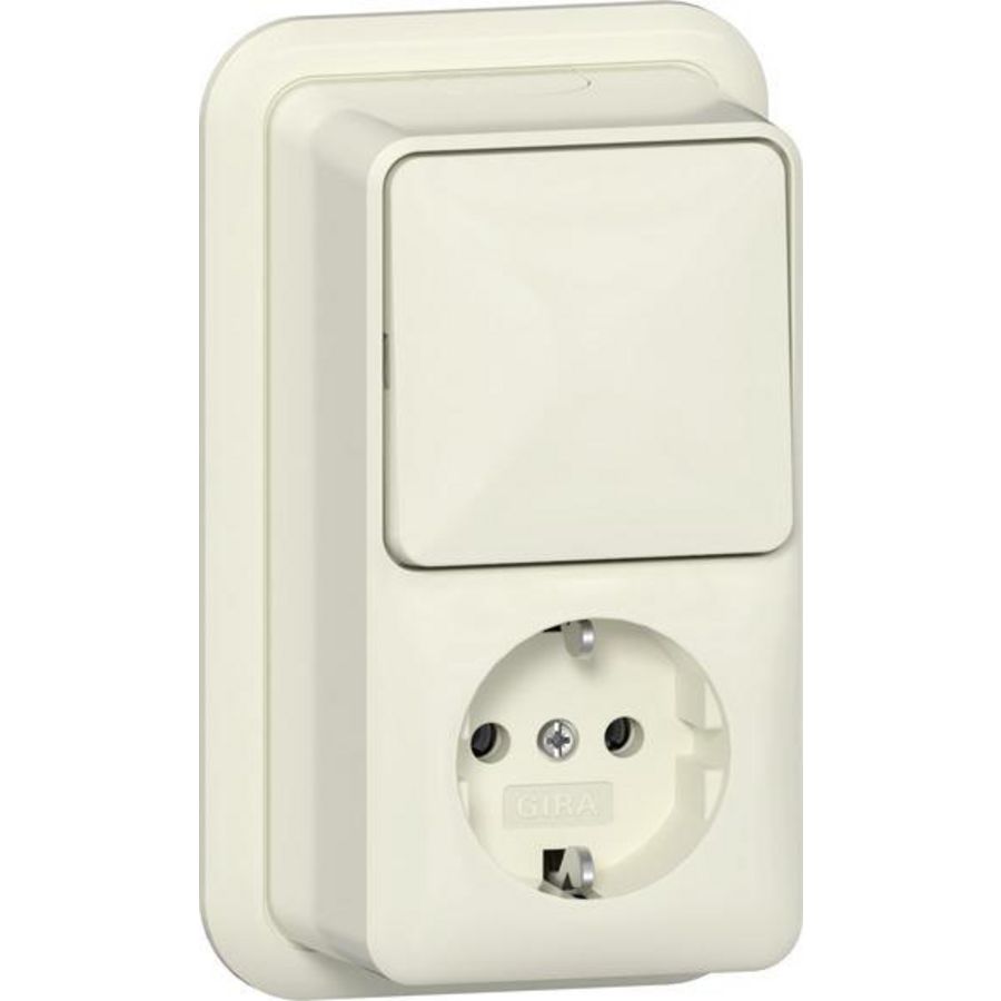 Combi uit-wis/wandcontactdoos/RA verticaal + K/P Opbouw creme wit