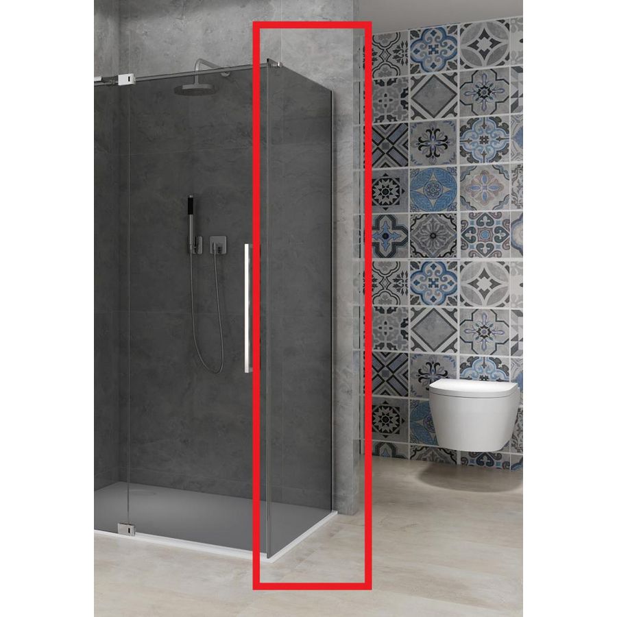 Vaste wand 1185-1205x2000mm 8mm grijs rookglas incl. glasbehandeling chroom muurprofiel t.b.v. hoekcabine st08350