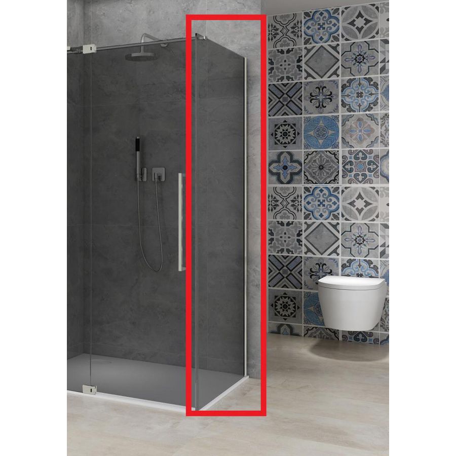 Vaste wand 1185-1205x2000mm 8mm grijs rookglas incl. glasbehandeling rvs muurprofiel t.b.v. hoekcabine st08350