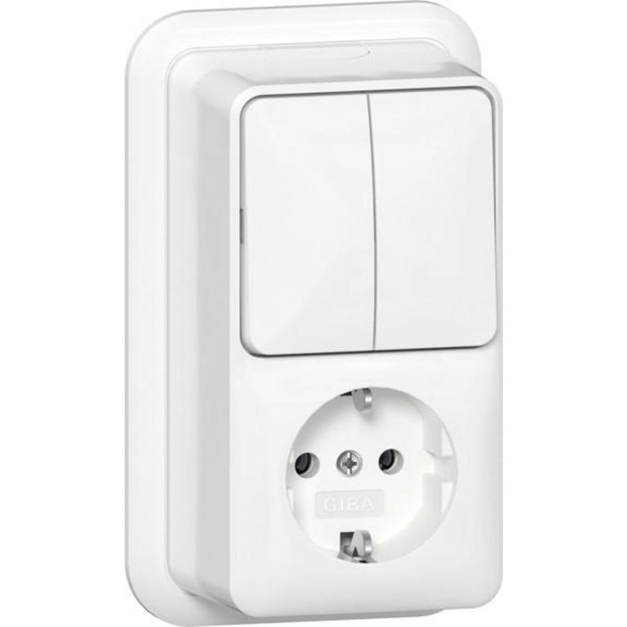 Combi serie/wandcontactdoos met randaarde verticaal + K/P25 Opbouw zuiver wit