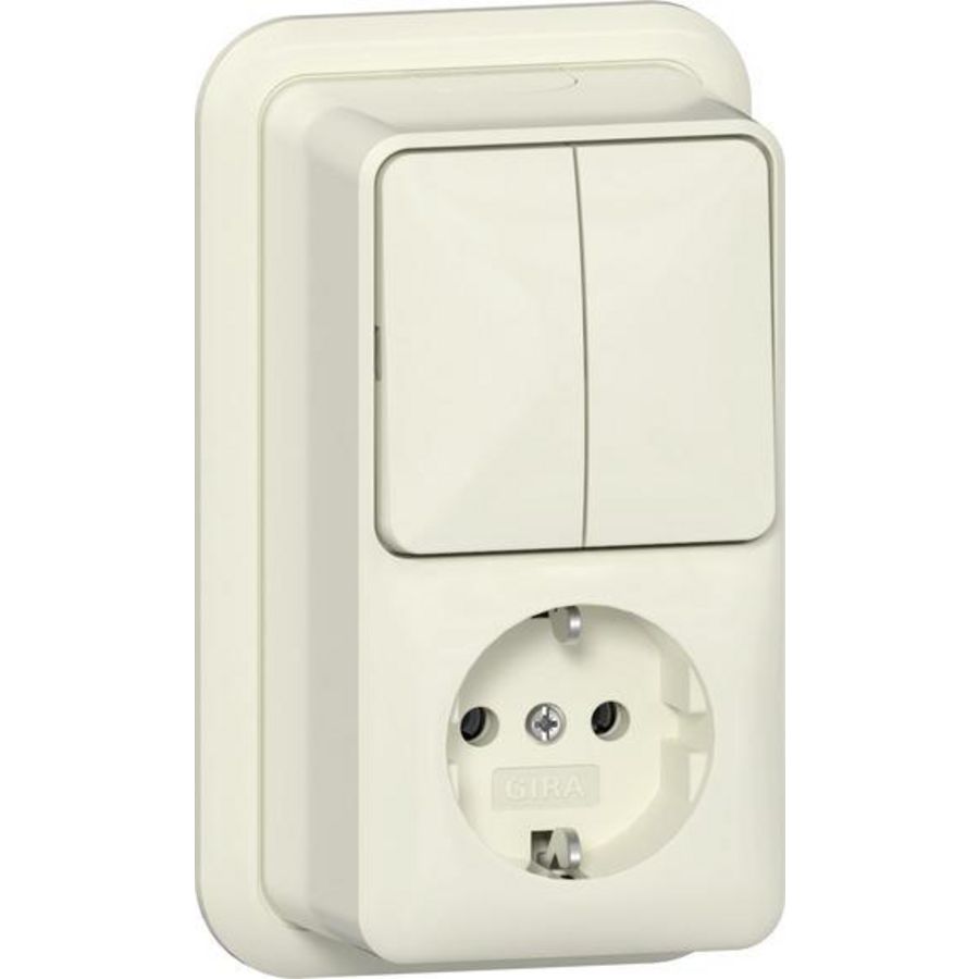 Combi serie/wandcontactdoos met randaarde verticaal + K/P25 Opbouw creme wit