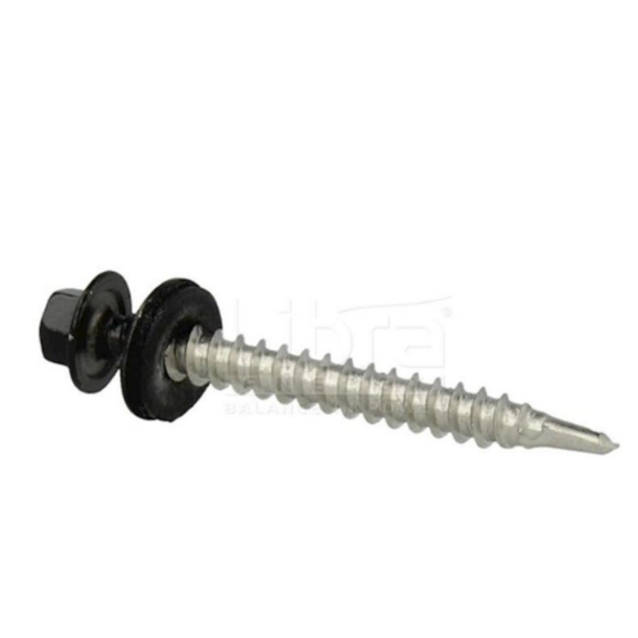 Zelftappende schroef +sluitring 6.5x45mm A2  zwart met sluitring