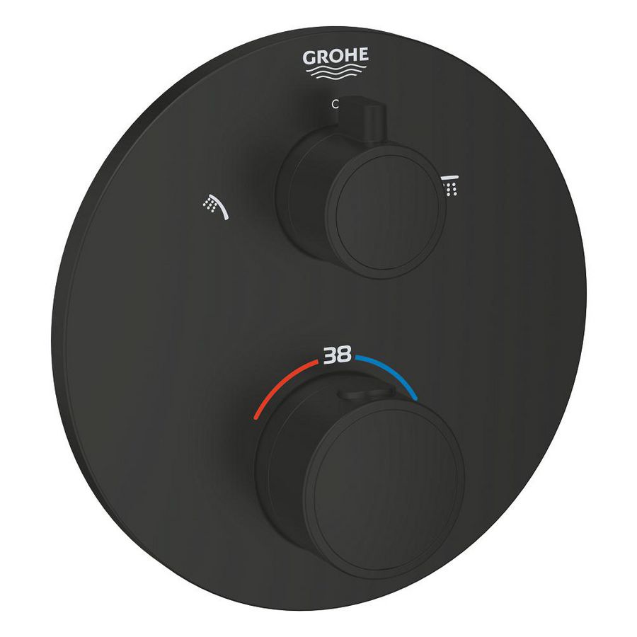 Grohtherm Opbouw rond met omstel Matte Black (mat zwart) (prof)