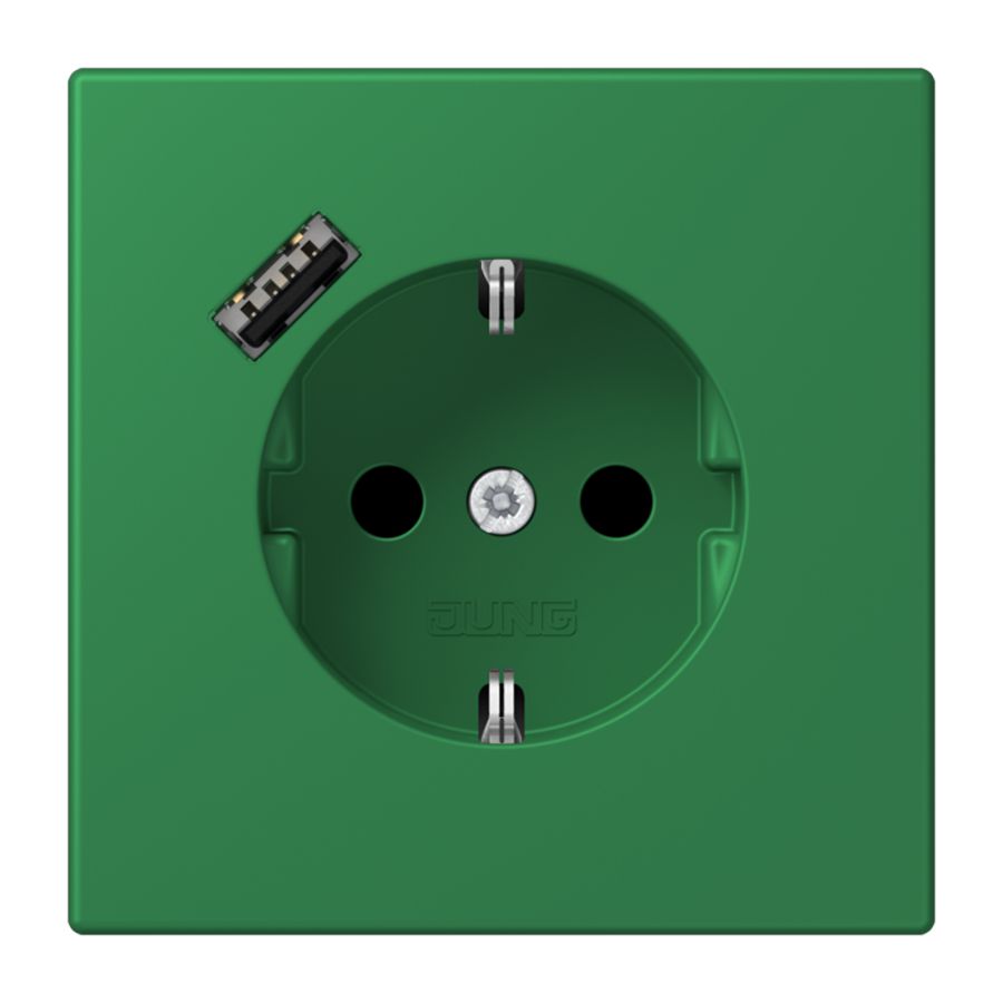 Wandcontactdoos met R/A + lader USB A Saf+ LC32050 groen