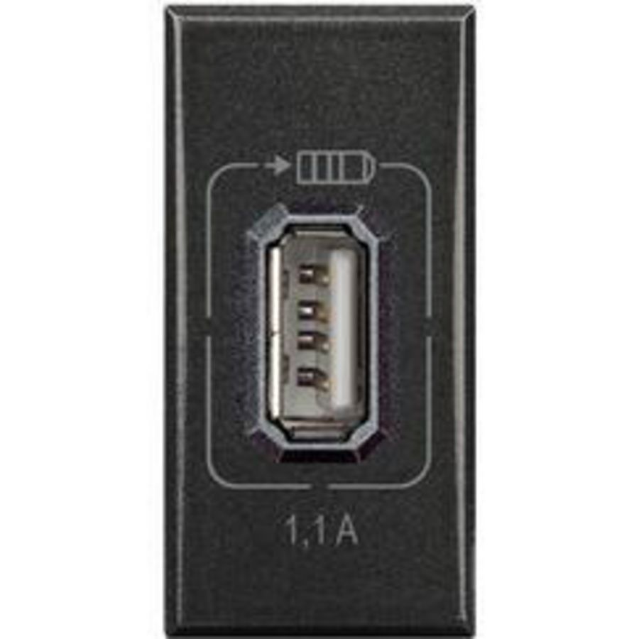 USB-lader 1,1A 1 module antraciet Axolute