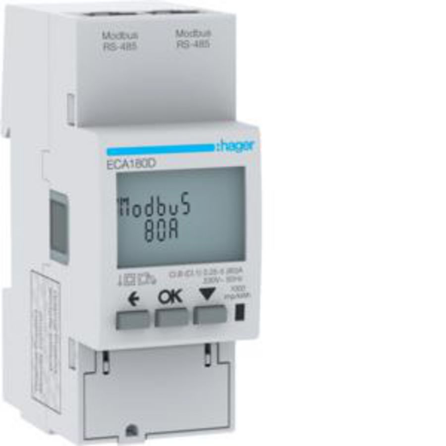 Elektriciteitsmeter kWh 1F direct 80A 2 mod Modbus RJ45 MID