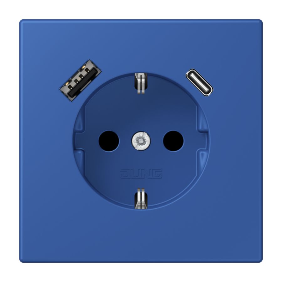 Wandcontactdoos met R/A + lader USB A+C Saf+ LC4320K blauw
