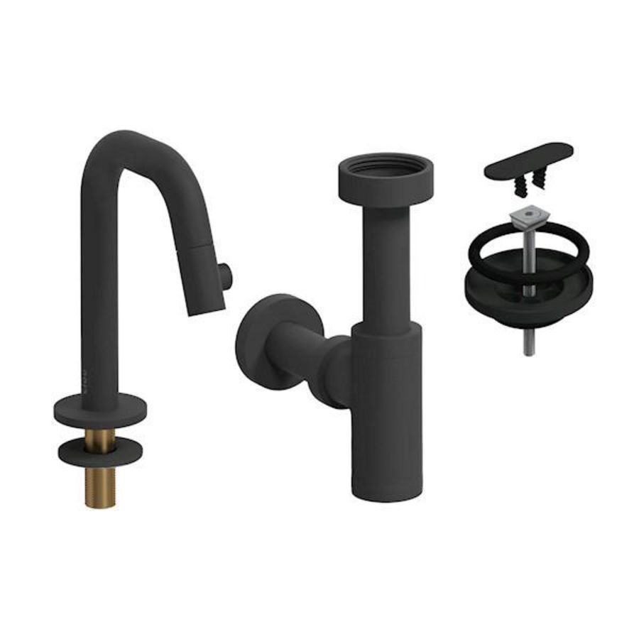 Kaldur koudwaterkraan 3/8"aansl. mat zwart incl. afvoerplug + sifon