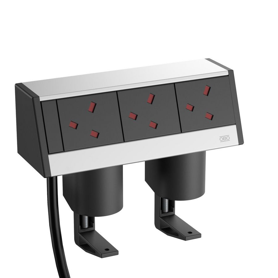 Deskbox with BS sockets, 3 m cable Aluminium VVE=12