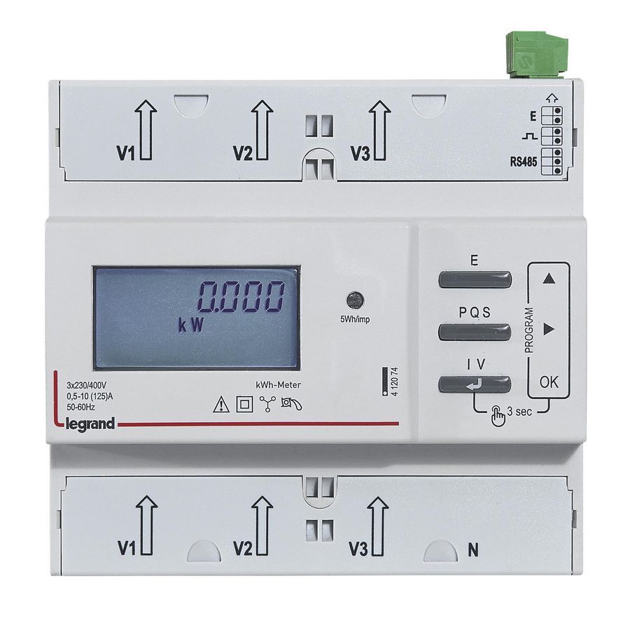 KWh-meter 3F 125A met impulsen/RS485