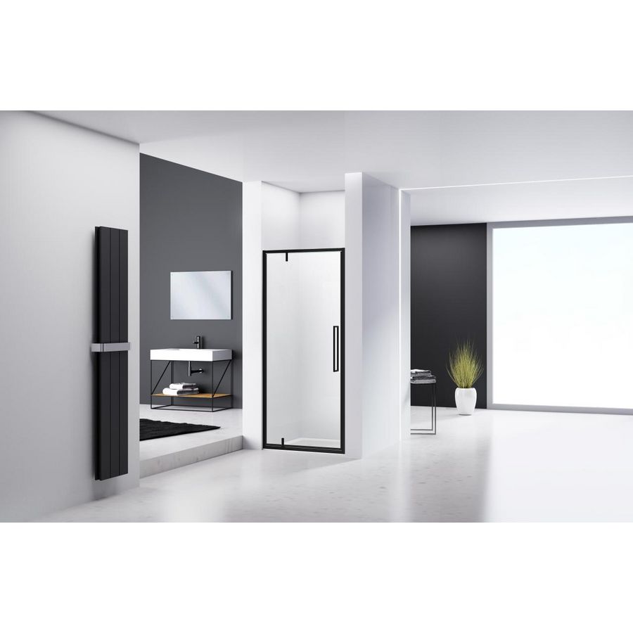 Nis draaideur 1 delig 780-800x2000mm 6mm helder glas zwart muurprofiel omkaderd
