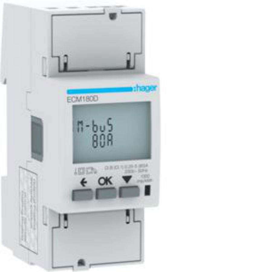 Elektriciteitsmeter kWh 1-fase direct 80A 2 mod. M-bus MID