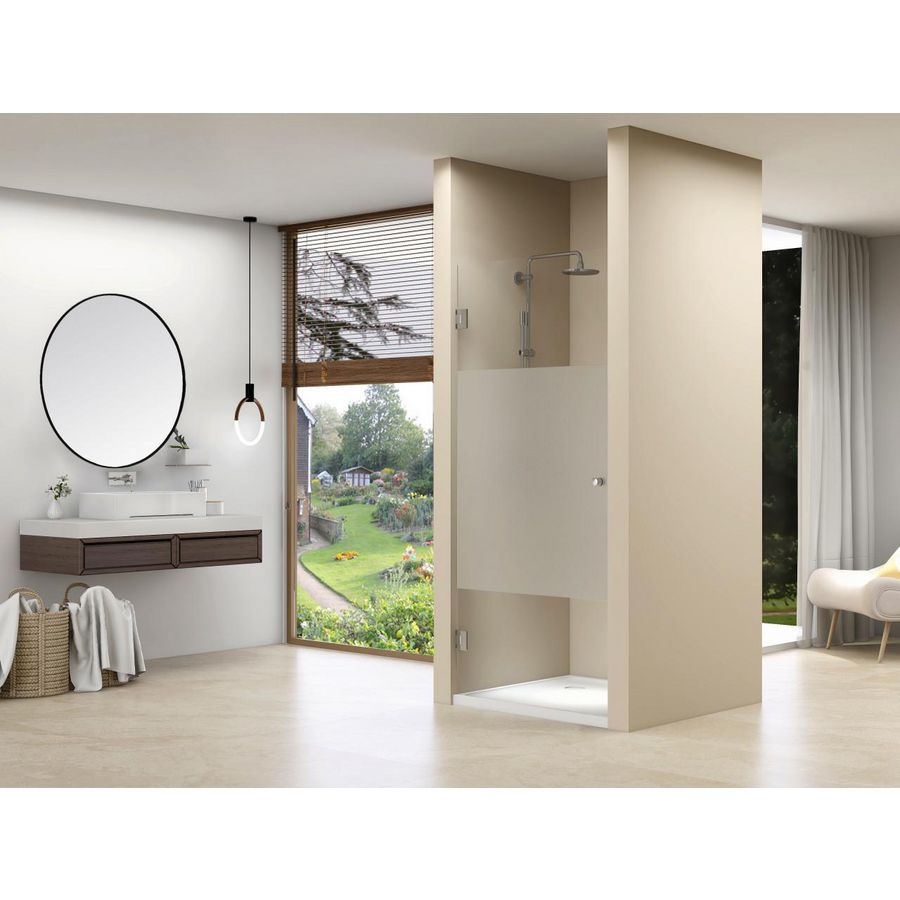 Nis draaideur 1 delig 798-800x1988mm 8mm helder glas met gesatineerde baan zwart scharnieren instelbaar nulpunt