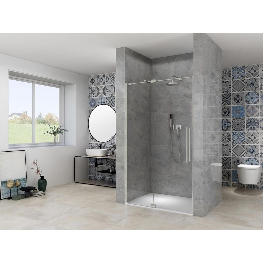Nis draaideur 2 delig 950-1050x2000mm 8mm helder glas incl. glasbehandeling rvs muurprofiel greep en stabilisatiestang