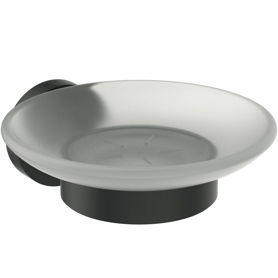 IOM zeepschaal rond van mat glas m houder silk black (mat zwart) A9122XG