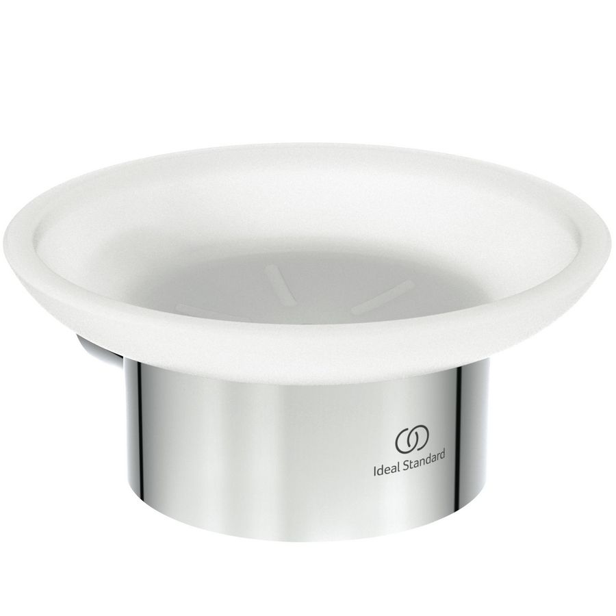 zeepschaal rond van gesatineerd glas m houder chroom T4509AA