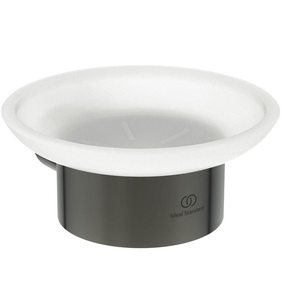 zeepschaal rond van gesat. glas m houder magnetic grey (grijs) T4509