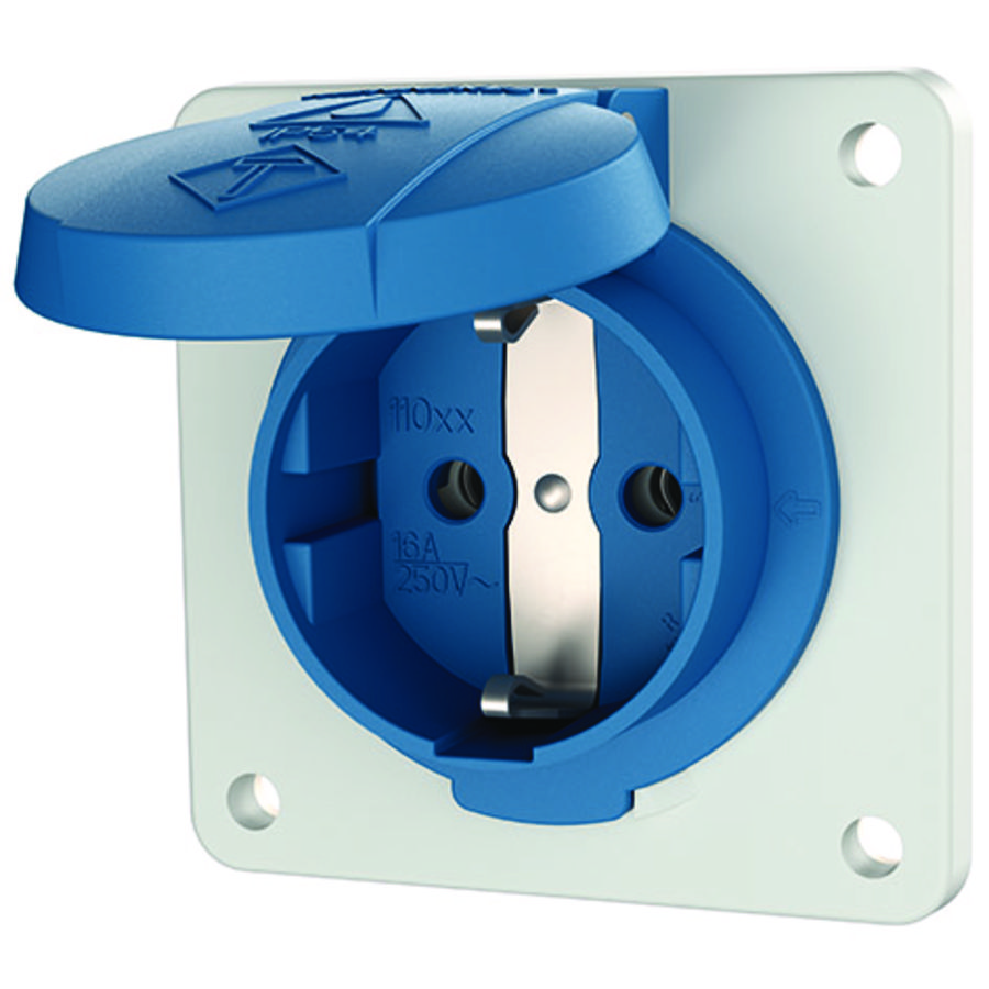 Inbouwwandcontactdoos 16A 2P+A 230V IP54 SCHUKO blauw