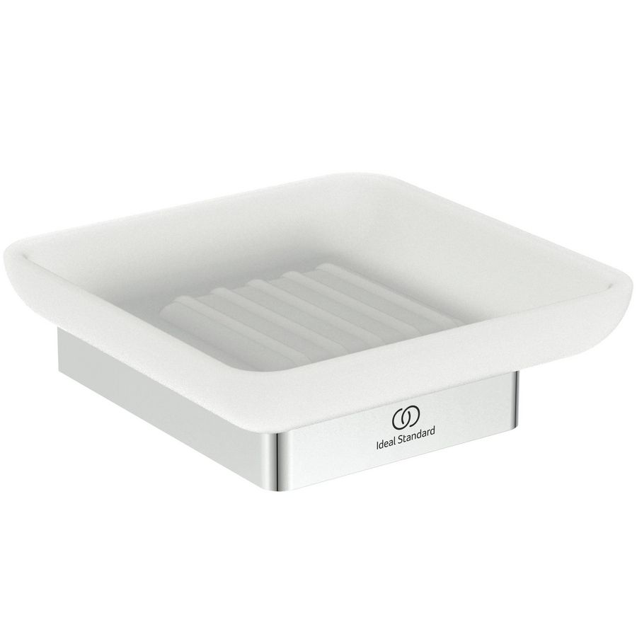 zeepschaal rechthoekig van gesat. glas m houder chroom T4508AA