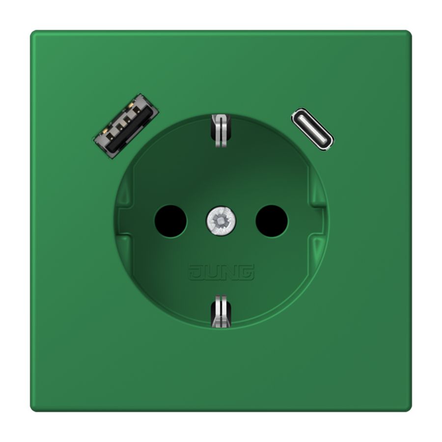 Wandcontactdoos met R/A + lader USB A+C Saf+ LC32050 groen