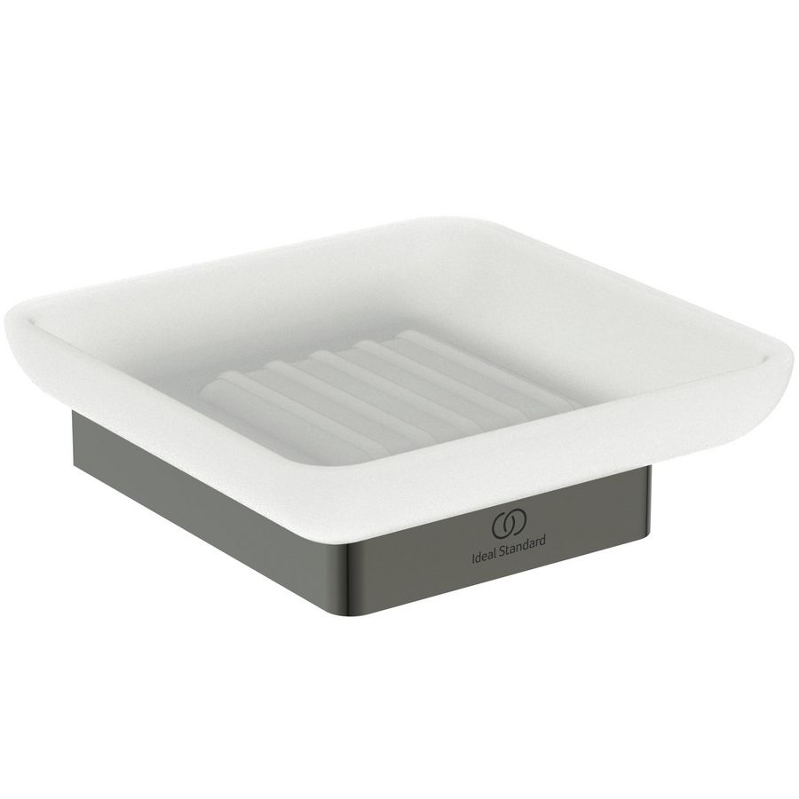 zeepschaal rechthoekig van gesat. glas m houder magnetic grey (grijs) T4