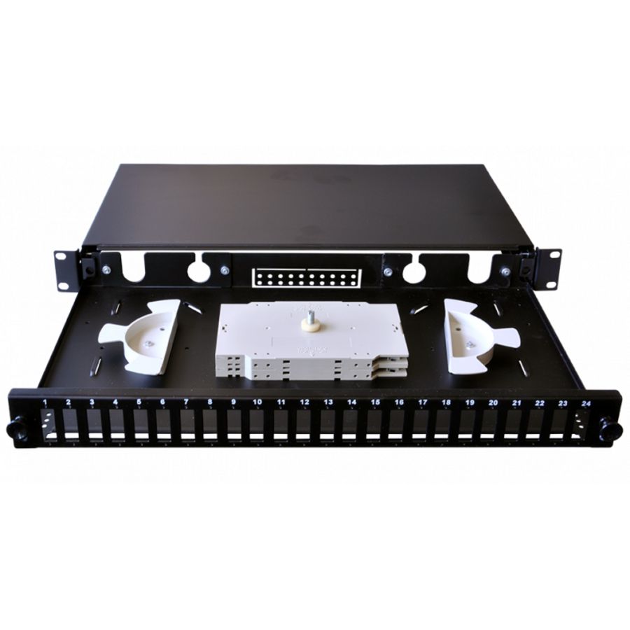 SPLICE BOX incl. paneel voor 24 x duplex SC 1HU zwart