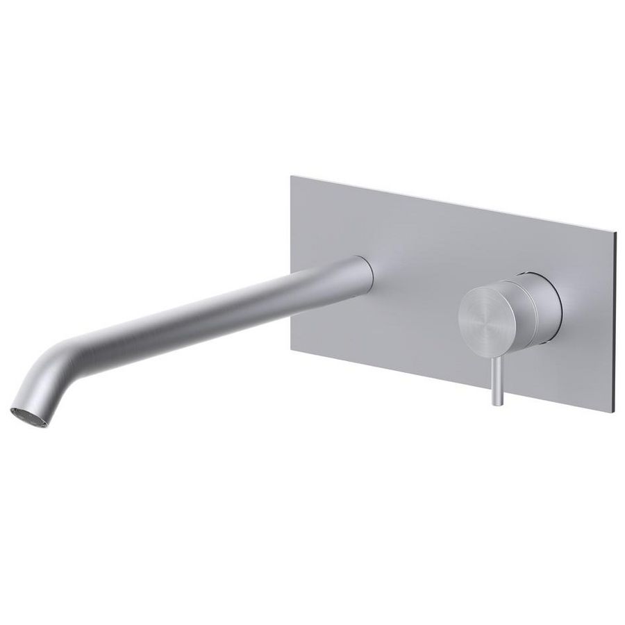 Inbouw wastafelmengkraan INOX TECH+uitloop 250mm muurplaat 200x90 INOX108AC