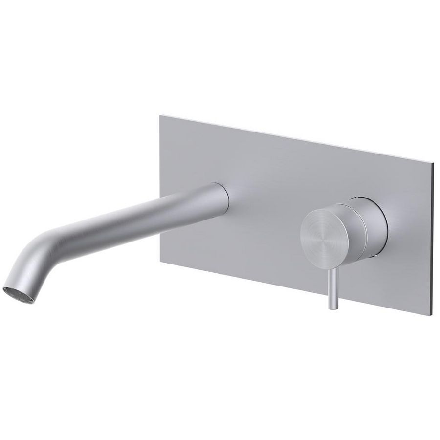 Inbouw wastafelmengkraan INOX TECH+uitloop 180mm muurplaat 200x90 INOX107AC