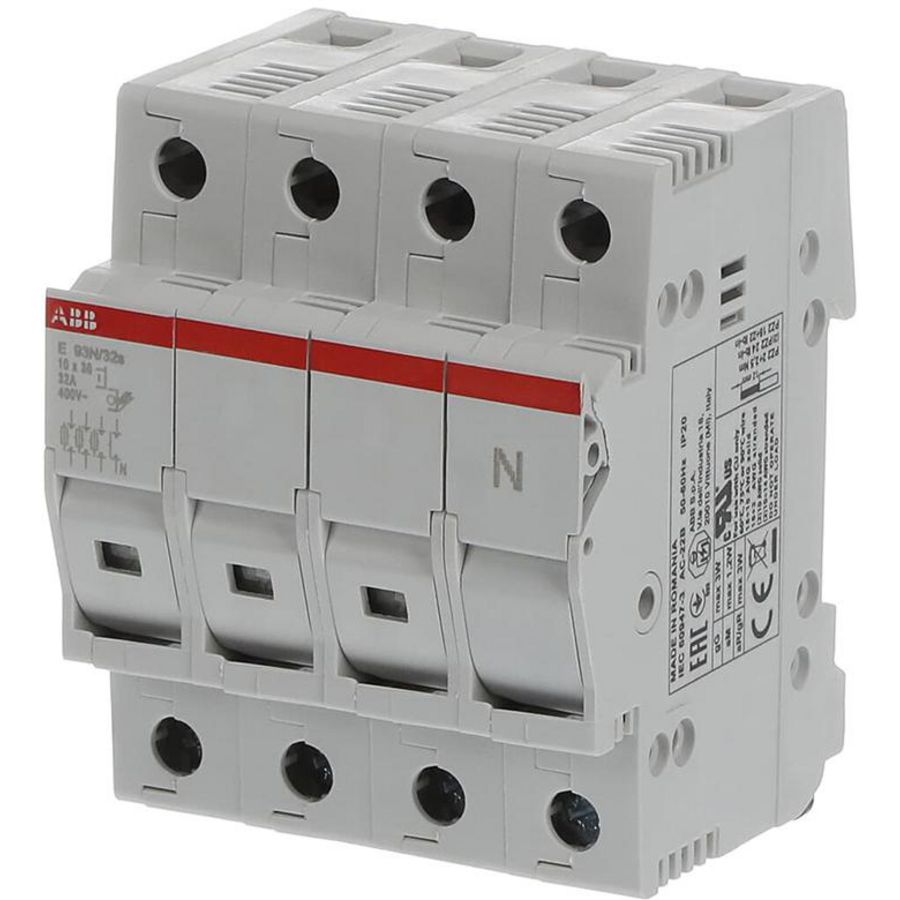Zekeringhouder 3p+n max 32A voor 103x38mm fuse met indicator