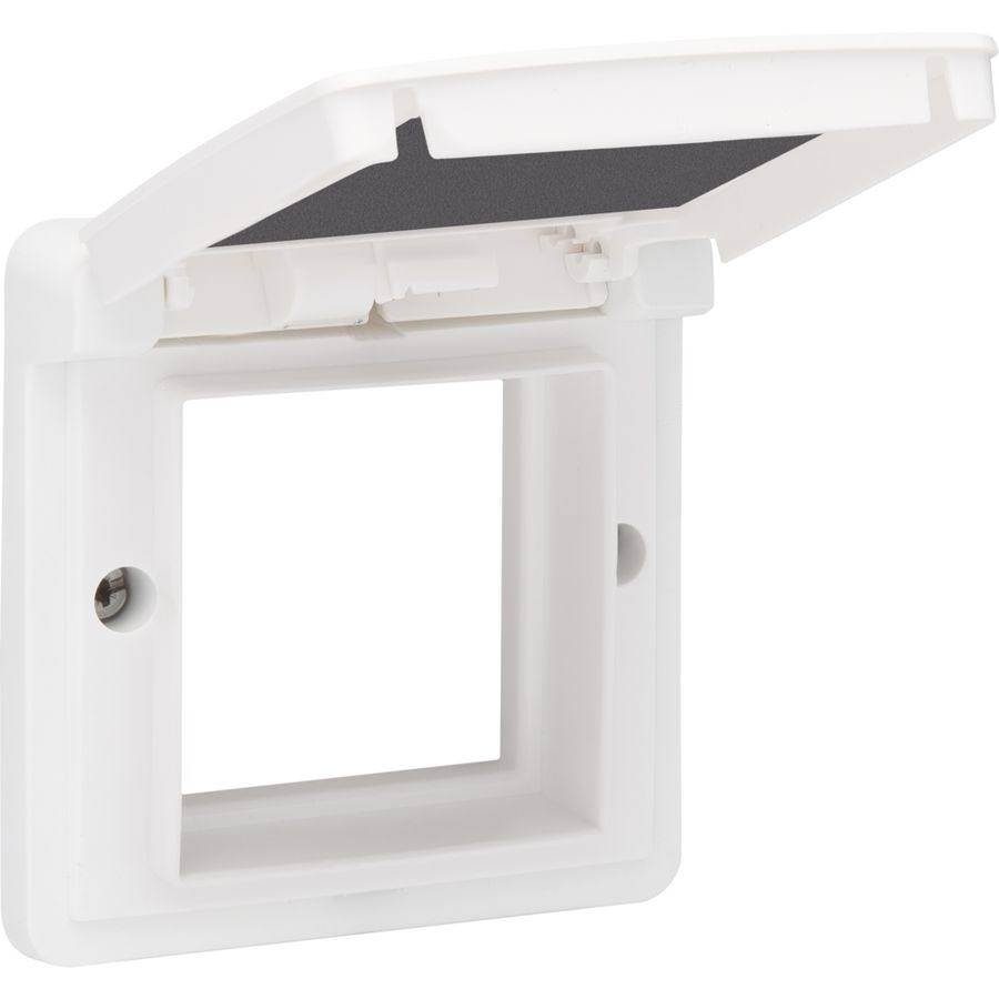 Aanpaskader met klapdeksel 45x45mm spuitwaterdicht wit