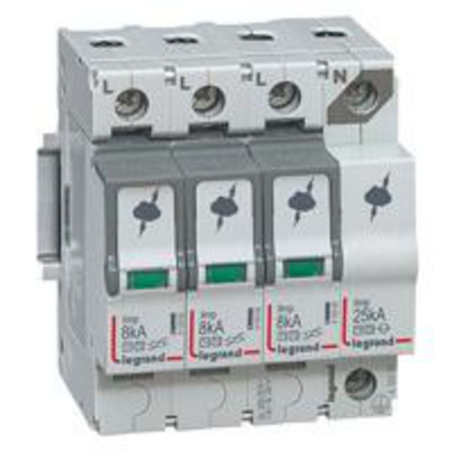 Overspanningsbeveiliger T1 + T2-3-polig + N-8kA 1.3kV-Uc320V